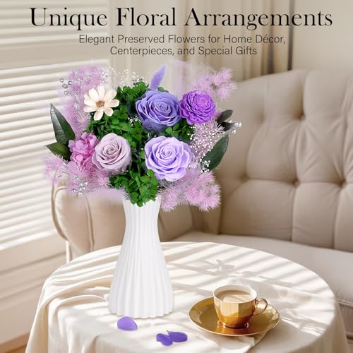 MAMAMIKO Preserved Flowers Bouquet - Forever Flowers for Delivery, Real Eternal Roses Bouquet, for Mom Grandma Wife, Anniversary Birthday Gifts for Women - color: Light Purple