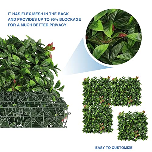 E&K 6Pcs 20" x 20" Artificial Grass Wall Panels, Faux Boxwood Greenery Backdrop Decor, UV Protected Privacy Hedge Screen for Indoor Outdoor (Photinia) - color: Photinia