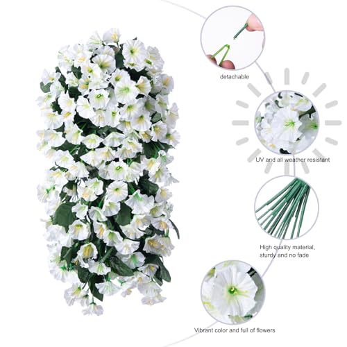 florisso ArtificialFlowers for Outdoor Decor, 2 Pcs Fake Silk White Morning Glory Long Vines UV Resistant Look Real for Home Porch Patio Balcony Planter Decoration - color: White