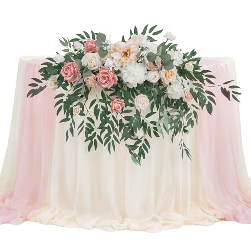 TINGE TIME Artificial Sweetheart Flower Swag with Table Cloth and Table Runner, Pack of 3 Floral Arrangement for Wedding Sweetheart Table Centerpiece Decoration (Dusty Rose & Champange) - color: Dusty Rose & Champange