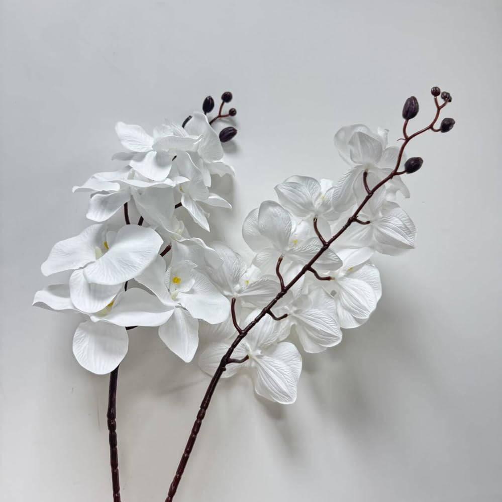 Rikyo 8 Heads Faux Orchid,40" Bouquets 2 Stem Phalaenopsis No Fade Petals Fake Flowers Forever Plants for Home Decoration, Office Decor,Wedding Party Decoration (White) - color: White