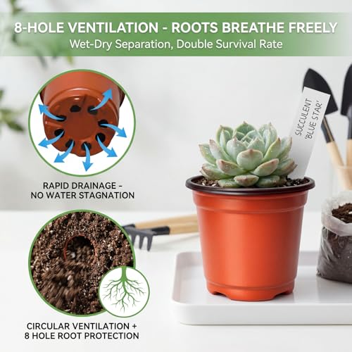 100 Pack 4 Inch Plastic Nursery Pots, Seed Starter Pots with Drainage Holes, Small Plant Containers for Seedlings, Seed Starting Flower Pots with 100 Plant Labels