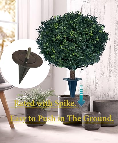 BLONYUVC Artificial Boxwood Ball Bush 27" Tree UV Resistance Rated with Spike. Easy to Push in The Ground.Plant Looks Great in a Planter Anywhere. Indoor/Outdoor Decor 2 Pack