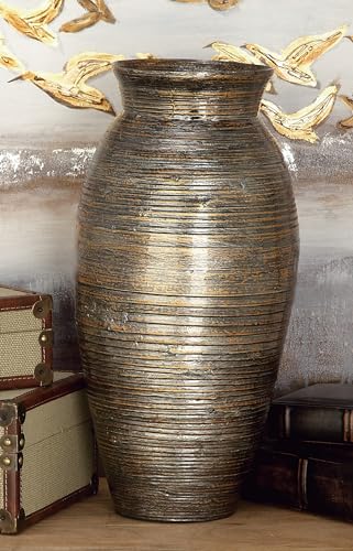 Deco 79 Bamboo Wood Decorative Vase Textured Centerpiece Vase with Lacquer, Vase for Home Decoration 10" x 10" x 20", Brown - color: Brown, size: 10" x 10" x 20"