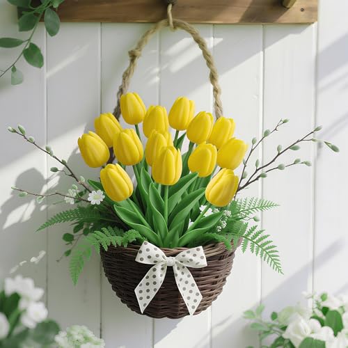 20Pcs Fake Tulips Artificial Flowers Faux Tulips Real Touch PU 13" Yellow Tulip Bouquet for Mother's Day Home Kitchen Decor Home Party Office Decorations - color: Yellow