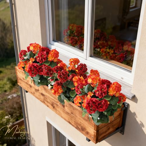 Muhanjia 26’’ Artificial Geranium Flowers for Outdoor Decoration,2PCS Silk Geranium Flowers UV Resistant Floor Plants for Garden Porch Patio Table Centerpieces Home Decor (Red&Orange) - color: Red&orange