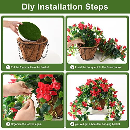 Homsunny Artificial Hanging Flowers Plants Basket for Outdoor Decoration,4 PCS Faux Silk Bougainvillea Vine Flowers Look Real UV Resistant for Outside Porch Patio Yard Garden Decor(Red) - color: Red