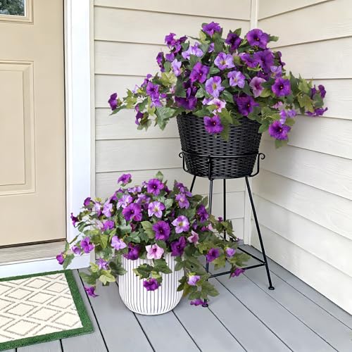 2PCS Artificial Petunia Flowers for Outdoors, Fake Flowers for Outdoor Planters UV Resistant Faux Silk Petunias for Garden Porch Yard Balcony Patio Realistic Home Kitchen Decor(Double Purple) - color: A-double Purple