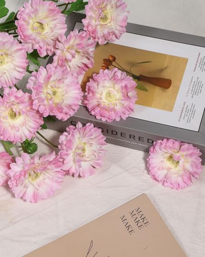 Coferset 6pcs Artificial Silk Mums Flowers Realistic Chrysanthemum Stems 22" Fake Gerbera Daisy for DIY Bouquet Centerpieces Floral Arrangements Vase Fillers Wedding Shower Decorations(Pink) - color: Pink