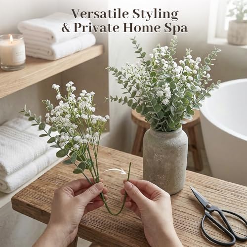 DomeStar 20PCS Mixed Babys Breath and Eucalyptus Stems, Artificail Flower Bouquet Floral Arrangement for Vase Fillers Table Centerpieces Home Party Wedding Decoration