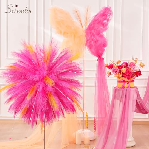 Serwalin 60Pcs Hot Pink Pampas Grass Decor, 17.7'' Faux Pampas Grass, Artificial Pampas Grass Decor for Home Wedding Boho Party Decor - color: J Hot Pink