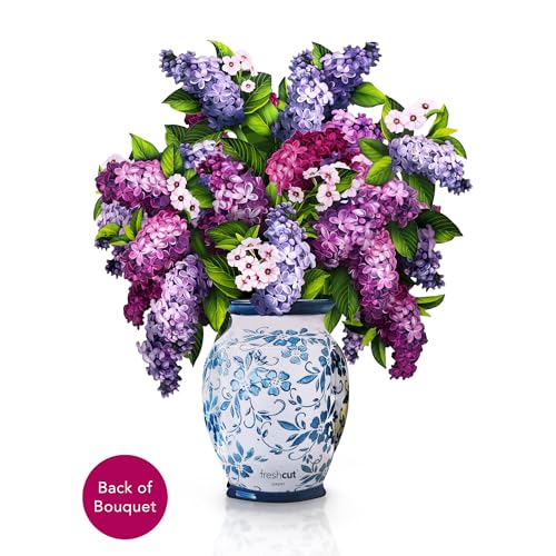 Freshcut Paper Pop Up Cards, Grande Garden Lilacs, 18 Inch Life Sized Forever Flower Bouquet 3D Popup Greeting Card, Birthday Cards, Thank You Card, Blank Notecard & Envelope - color: Garden Lilacs, size: Grande