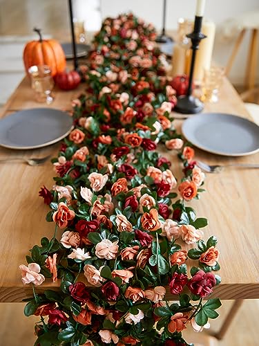 PARTY JOY 8pcs 65.6Ft Flower Garland, Fake Rose Vine Artificial Flowers Hanging Rose Ivy Garland for Room Wall Decor Hanging Baskets Wedding Arch Garden Background Decor - color: 8pc-terracotta, size: 8PC
