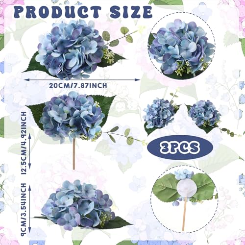 Norme 3 Pcs 7.87 Inches Pre-Made Blue Hydrangea Cake Toppers, Faux Flowers Decor for Wedding Cakes, Birthday, Baby Shower & Baptism Party Decorations, Floral Theme Cake Decor - style: Hydrangea