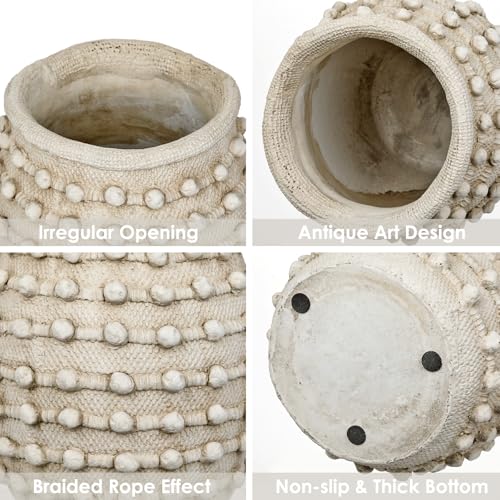 Rustic Farmhouse Vase, Boho Beige Vase for Pampas Grass Large Textured Knotted Vases for Flowers Decorative Cement Floral Vases for Home Decor, Living Room, Dining Table - color: Cream