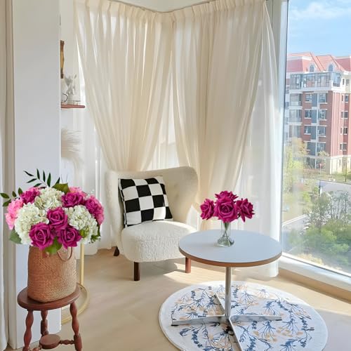 JINWOE Rose-red Fake Roses with Stems,10pcs Soft Real Touch Silk Faux Roses Bouquet, Lifelike Artificial Rose for Wedding Table Centerpieces Party Home Decoration - color: Rose Red