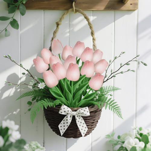 20 Pcs Pink Tulips Artificial Flowers 13" Fake Pink Tulips Real Touch PU Faux Tulip Bouquet for Mother's Day Floral Arrangement Home Kitchen Table Wedding Decorations - color: Pink