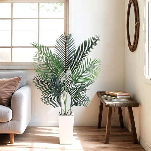 Jocoevol Artificial Golden Cane Palm Tree 5FT, Artificial Palm Tree with Pot, Fake Palm Tree for Home Living Room, Tropical Palm Tree for House Warming - size: 5ft