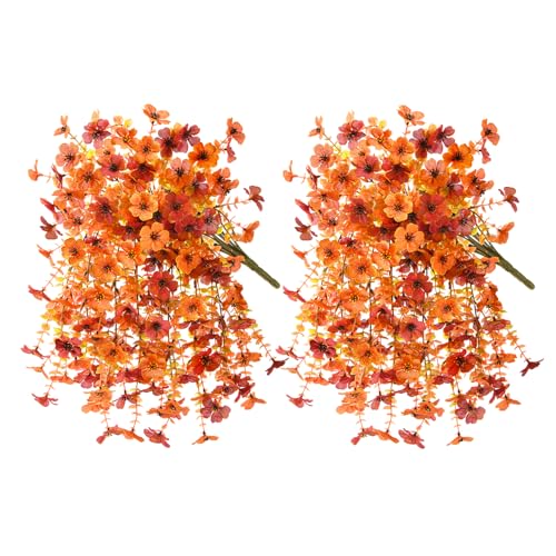 ZFProcess Artificial Fall Flowers for Outdoors, 2PCS Silk Fake Flowers Realistic Daisy Mums UV Resistant Porch Patio Window Yard Decor (Fall Orange) - color: Fall Orange