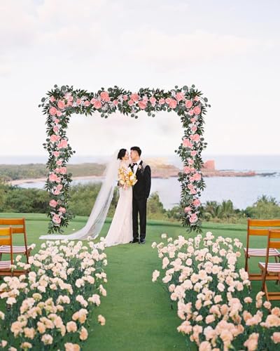 Lvydec 2 Pack Artificial Peony Flower Garland - 6ft Silk Peony Vine Willow Leaves and Eucalyptus Garland White Arch Flower Vine for Wedding Party Table Decoration (Pink) - color: Pink