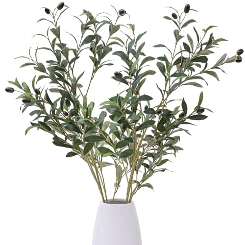 Heleze 39 Inch Artificial Olive Branch Greenery Stems Fake Plants with 222 Leaves for Vase Faux Olive Branches Home Decor Indoor 2PCS