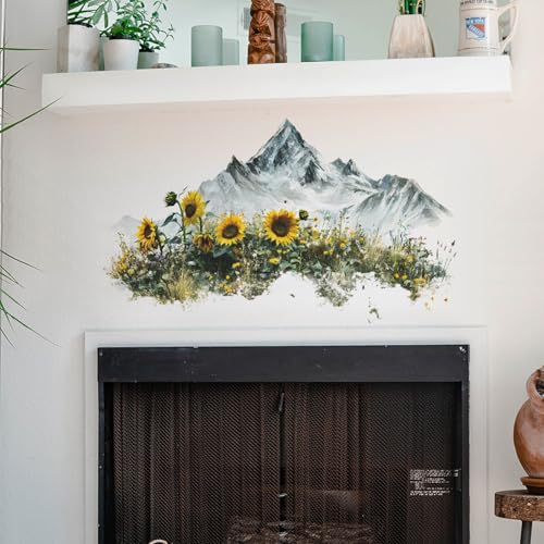 Mountain Wall Decals Summer Sunflowers Wall Stickers Peel and Stick Removable Vinyl Nature Wallpaper Art Sticker Decal for Kitchen Living Room Bedroom Bathroom Decorations - style: Mountain