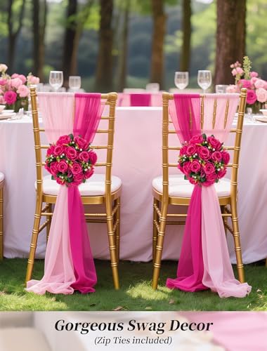 BLOSMON Hot Pink Flowers for Wedding: 10 Pcs Fakel Rose Balls for Table | Easy to Use Artifical Silk Kissing Bouquet Floral Arrangement for Home Party Event DIY Decoration - color: Hot Pink