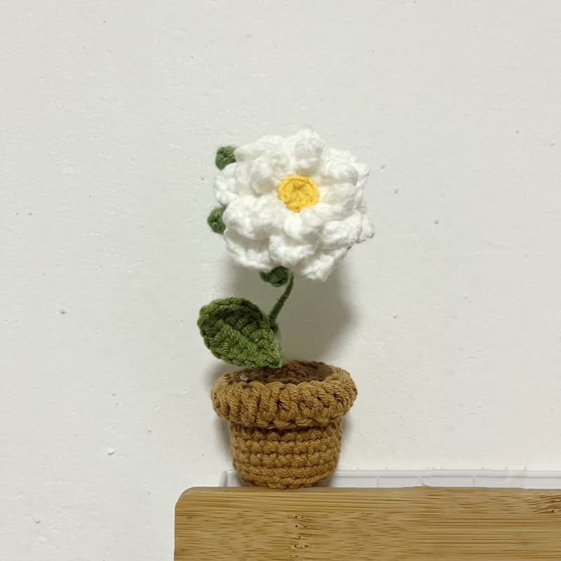 JOONOR 3PCS Mini Crochet Rose Potted Plant,Knitted Fake gardenias Lavender for Bathroom Home Kitchen Rustic Table Centerpiece Shelf Decor - color: Color#2