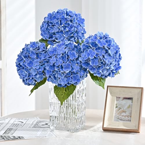 MARTINE MALL 4Pcs 21in Hydrangea Artificial Flowers, Latex Real Touch Hydrangeas Lifelike Large Hydrangea Flowers for Home Decor Party Arrangements Wedding Bouquets Centerpieces (Dark Blue) - color: Dark Blue, size: 4Pcs