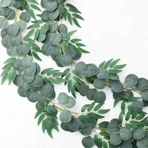Mizii 2 Strands Artificial Vines Eucalyptus Garland 79" Fake Vine with Silk Green Leaves Faux Hanging Plants Greenery Decorations for Bedroom Table Centerpieces Party Wedding Room Decor (Eucalyptus) - color: Eucalyptus