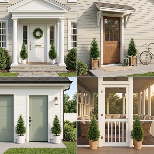 3FT Artificial Cedar Trees 2 Pack, UV Protected | Lifelike artificial cypress, UV protected, no watering. Fake outdoor topiary potted plants for porch, patio, garden. - size: 3FT