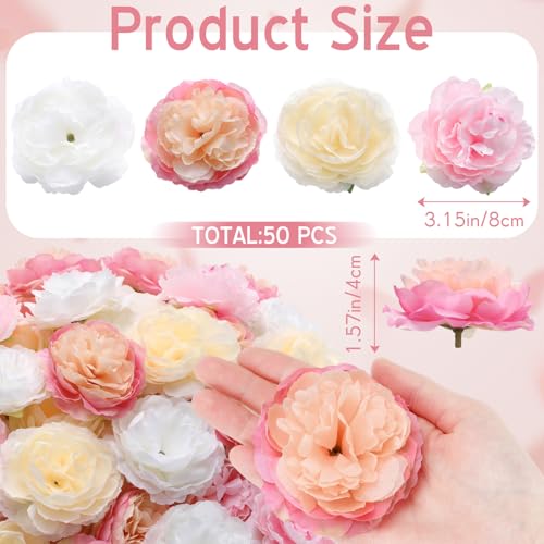 Thiccywoov 50 Pcs Artificial Flowers, 3.2 Inches Silk Rose Head Flowers Fake No Stem for Wedding Bridal Bouquet Home Floral Decor DIY Centerpieces Arrangements Party Tables Decoration(Pink Yellow) - color: Pink Yellow