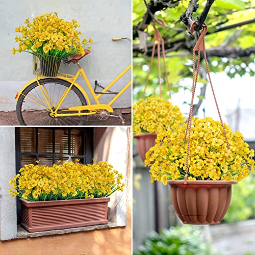 Ouddy Decor 12 Bundles Artificial Flowers for Decorations Fake Silk Plants for Outdoor Indoor UV Resistant Faux Plastic Greenery Stems for Window Garden Porch Home Spring Summer Decoration, Yellow - color: Yellow, size: 12 Bundles