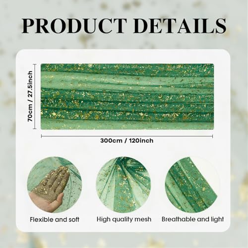 Artoid Mode Green Gold Gauze Table Runner 120 Inch 10FT, Glitter Metallic Foil Sheer Dining Wedding Anniversary Holiday Table Decor for Home Party - color: Green, size: 28" x 120"