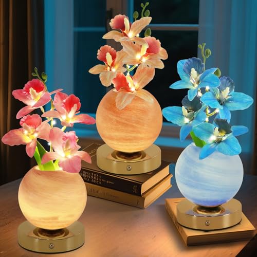 Flower Table Lamp, 3 Colors Orchid Night Light, Cordless Touch Dimming Artificial Flower with Vase Lamp, LED Desktop Decorative Landscape Lights for Festival Party Home Decor (Champagne Orchid) - color: Champagne Orchid