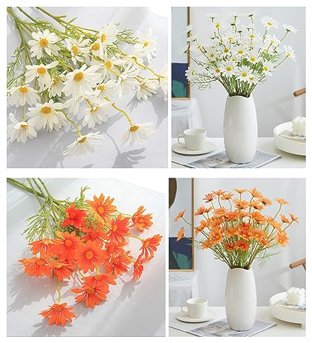 NatureMan Artificial Flowers 12 Bundles Artificial Silk Daisy UV Resistant Outdoor Fake Wildflowers with Stems Daisy Arrangements for Home Hotel Office Garden Decoration (White,Orange) - color: White,orange