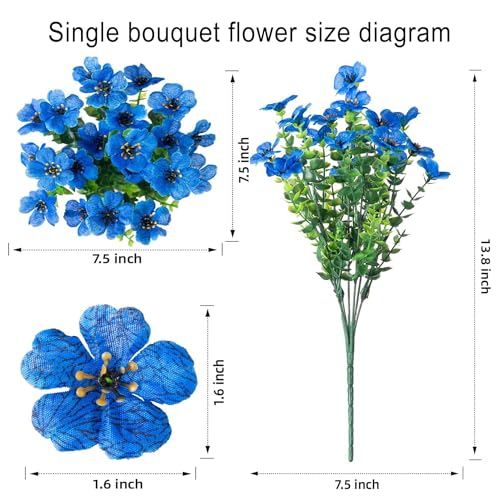 Artificial Outdoor Flowers 16 Bundles UV Resistant Fake Mums Flowers Plants for Decoration Indoor Outdoor Window Box Hanging Planter Home Porch Decor Plastic Faux Flowers (Blue) - color: Blue