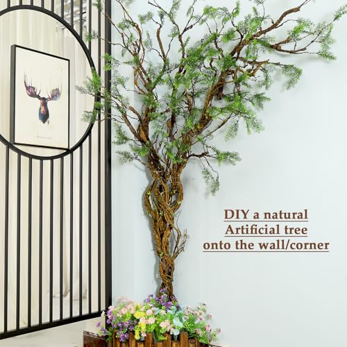 39.3in Bendable Faux Cedar Stems Artificial Pine Tree Branches Trunk Twigs Plants Vines Garland With Greenery Picks For Christmas Wall Hanging Reptile Climbing Outdoor Home Jungle Halloween Decoration