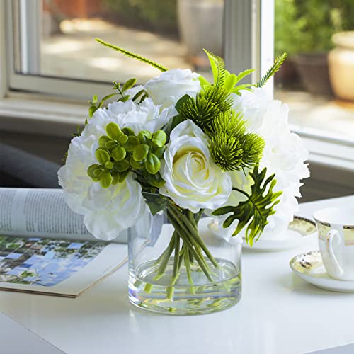 Enova Floral Clear Glass Cylinder Vase 6 x 6 Inches Round Flower Vase, Pillar Candle Hurricane Floating Candle Holder Vase, Small Floral Glass Vase for Decoration Home, Wedding Centerpiece (1 Piece) - size: 6W x 6H