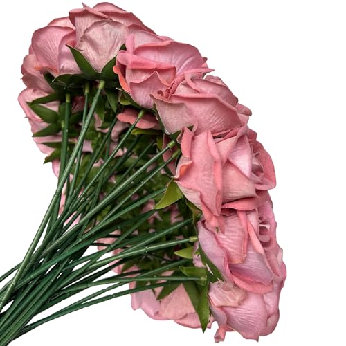 FagusHome 30 Pcs Silk Rose Artificial Flowers Roses Bulk Bouquet Fake Flowers Rose Heads with Stems for Home Wedding Decor (Dark Pink) - color: Dark Pink