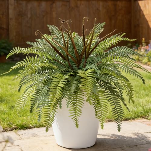 Muhanjia Polyester Artificial Boston Fern Bush,Set of 4,Fake Fern Hanging Plants UV Resistant that Look Real for Outdoors and Home Decor. (36" 4Pcs-Bottle Green) - color: Bottle Green