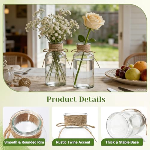 Glass Flower Vases for Centerpieces Boho Cylinder Bud Vases in Bulk Mason Jars for Weddings, Parties & Vintage Home Farmhouse (6, Clear) - color: Transparent