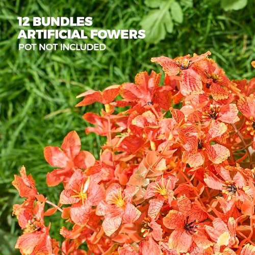 Artificial Flowers for Outdoors Patio Decoration 12 Bundles Fake Flower Daisy Lily Cherry Blossom UV Resistant Faux Plants Yard Garden Porch Home Boxwood Patio Halloween Decor, Fall Orange Flower - color: D Orange Mix Flowers 12pcs