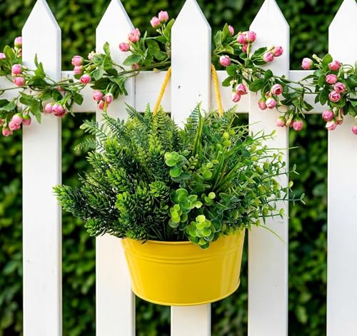 ilauke Fake Plants Greenery Stems 6 Bundles Artificial Greenery UV Resistant for Outdoors Planters Porch Window Box Patio Spring Faux Grass Decorations - color: Artificial Greenery Stems