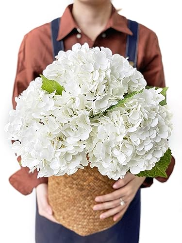 JINWOE White Hydrangea Artificial Flowers, 3Pcs Large 21" Royal Real Touch Latex Silk Flowers Faux Hydrangea, Lifelike Fake Flower for Spring Wedding Bouquet Table Centerpieces Indoor Home - color: White, size: 3pcs