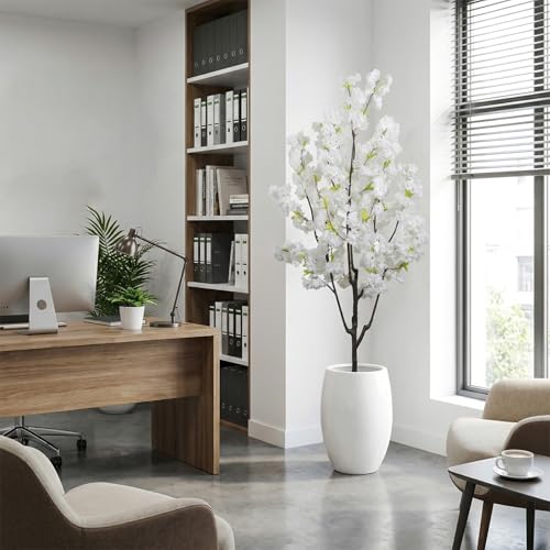 Indoor Cherry Blossoms Tree White Artificial Cherry Blossom Tree 6FT Faux Bedroom Trees for Home Christmas New Year Decor - color: White-ap24