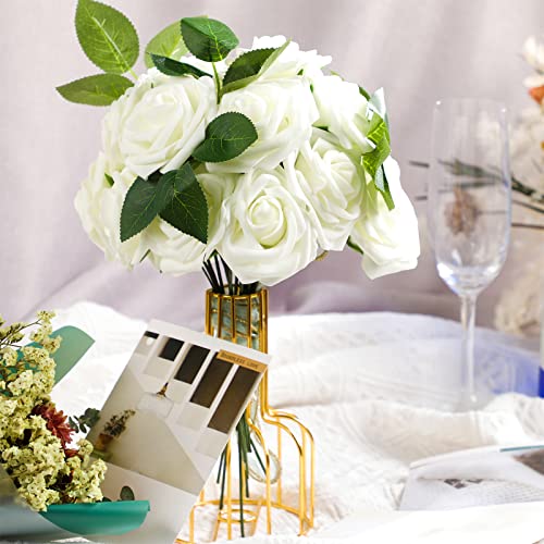 100 Pcs Artificial Foam Rose Flower Faux Bouquet Wedding Fake Rose Gift for Mother's Day Women DIY Bridal Shower Party Table Birthday Home Spring Decor (Ivory) - color: Ivory