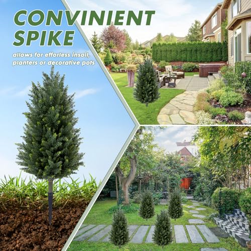 Set of 2 Artificial Cedar Topiary Christmas Trees, 3FT UV-Resistant Faux Cypress Shrubs with Ground Spikes — Tall Evergreen Decorative Plants for Outdoor and Indoor Porch, Patio, and Garden - color: 2pcs 3ft Cypress Tree