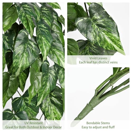 2 Packs UV Resistant Artificial Hanging Plants Outdoors & Indoors, 33" Large Fake Pothos Ivy Vines Plants Faux Monstera Hanging Greenery for Planter, Window Box, Porch, Patio, Garden, Balcony Decor - color: #Mix Green Pothos Vines