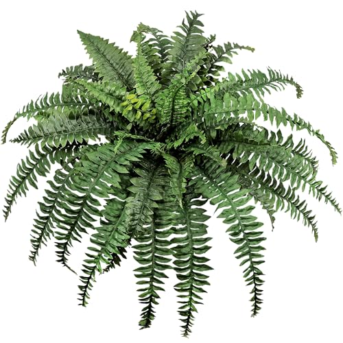 Large Artificial Ferns for Outdoor 49" Fake Boston Fern 49 Fronds Faux Ferns Plant Silk Greenery for Indoors Home Garden Porch Windowsill Decor (1 Stem)